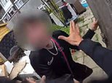 Moment county lines drug dealer flees chainsaw-wielding police smashing down his front door - only to be grabbed by machine gun-toting officers out the back