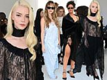 Anya Taylor-Joy dares to bare in a sheer lace top as she joins Jennifer Lawrence and Rihanna at Dior's Paris Fashion Week showcase