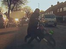 Moment joyriding balaclava-clad teenage e-bikers leave father-of-seven with life-changing injuries after smashing into him at high speed