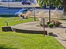 Moment elderly Indiana lady has too much to drink and does donuts on the local courthouse lawn