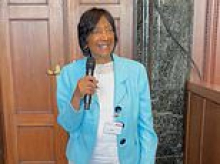 Nobel peace prize winner Navi Pillay taunts Trump as she tells cheering audience she might share her award with him if they clap 'a little more'