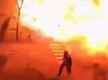 Seconds from death: Moment Ukrainian sprints from path of incoming Russian drone before it lands yards away in huge fireball explosion