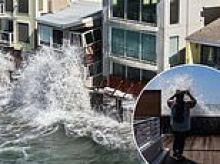 Stunning beachfront home starts to crumble into the ocean as California is battered by yet another storm