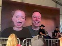 Moment Elon Musk is joined by smiling daughter Azure, four, on livestream event - a week after dumping her mother