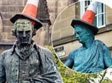 'It's not even our joke!' Edinburgh residents demand crackdown on traffic cones placed on historic statues