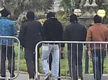 Indian Navy sailors visiting UK on training exercise are mistaken for migrants by anti-immigration protesters in Plymouth