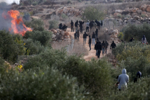 Maskirani in oboroženi izraelski naseljenci med obiranjem oljk napadli Palestince in tuje novinarje