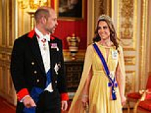 Prince and Princess of Wales dazzle as they join King hosting Sultan of Oman at glittering State Banquet - with royals bidding to put 'distraction' of Harry's latest interview behind them
